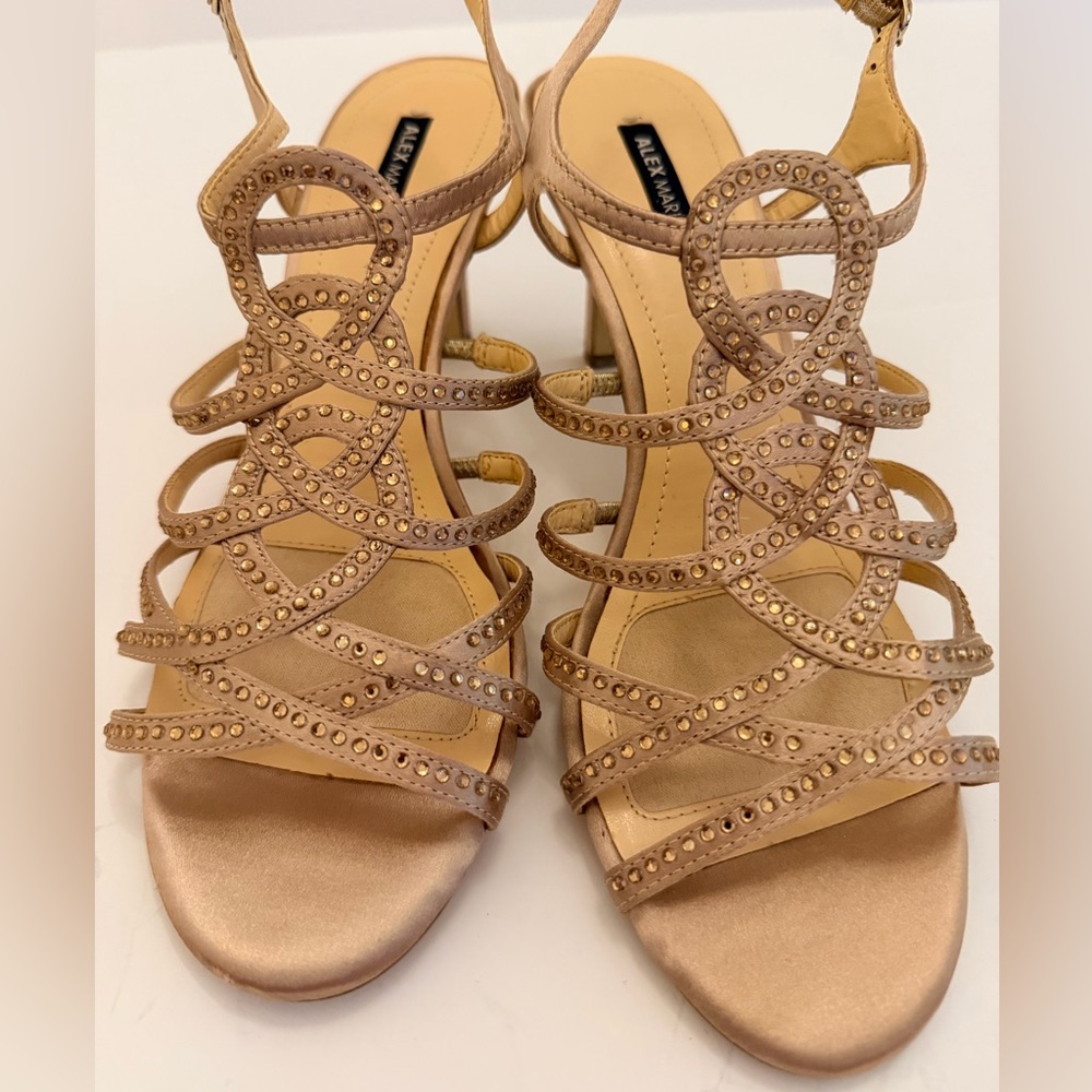 Alex Marie Champagne Satin Rhinestone Sling Back Sandals Size 8 1/2 - Picture 5 of 7